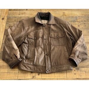 Vintage Levi's authentic western wear genuine brown leather jacket size M Worn